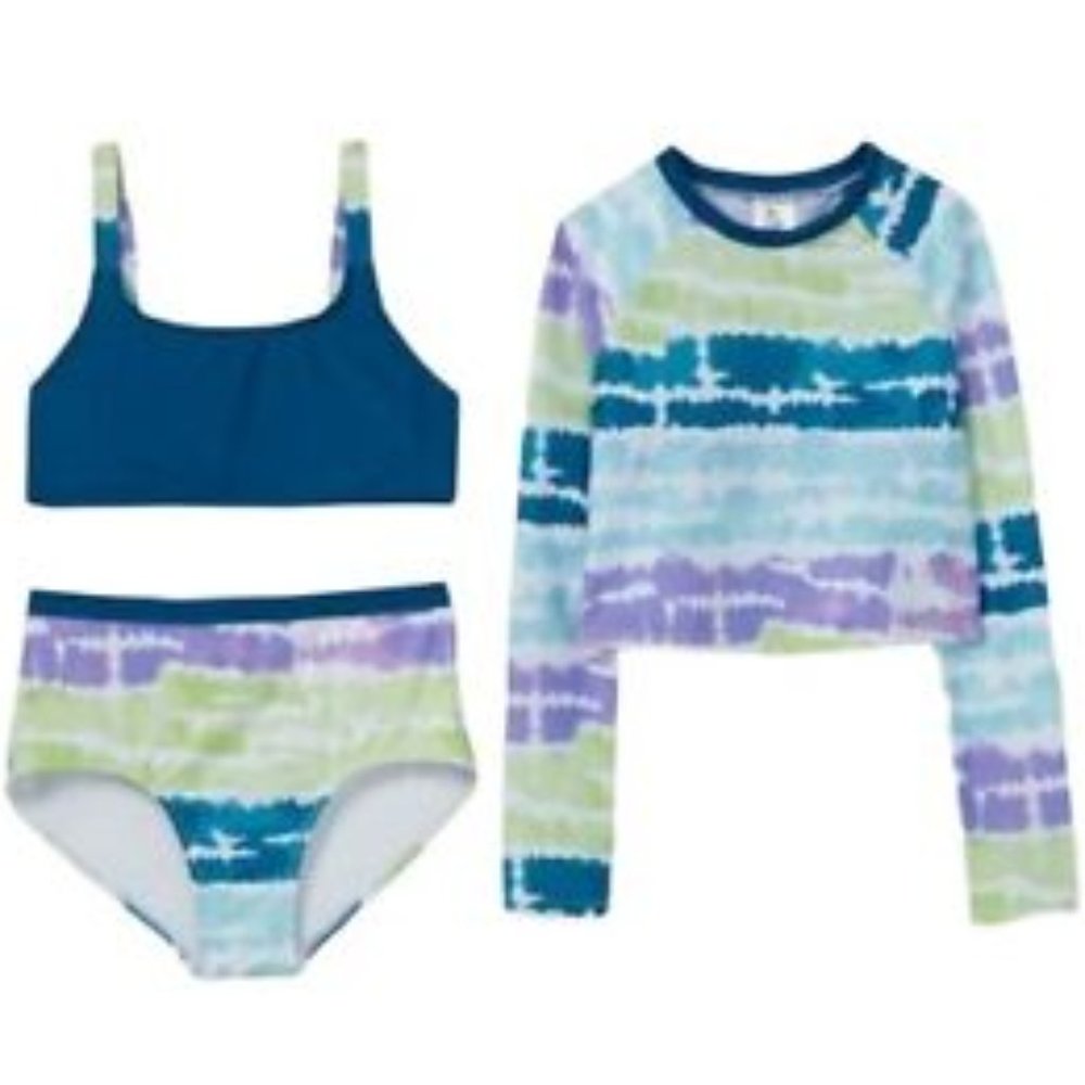 Art Class Girls Long Sleeve Cropped Bikini Swimsuit Three Piece Set XS (4/5) NWT